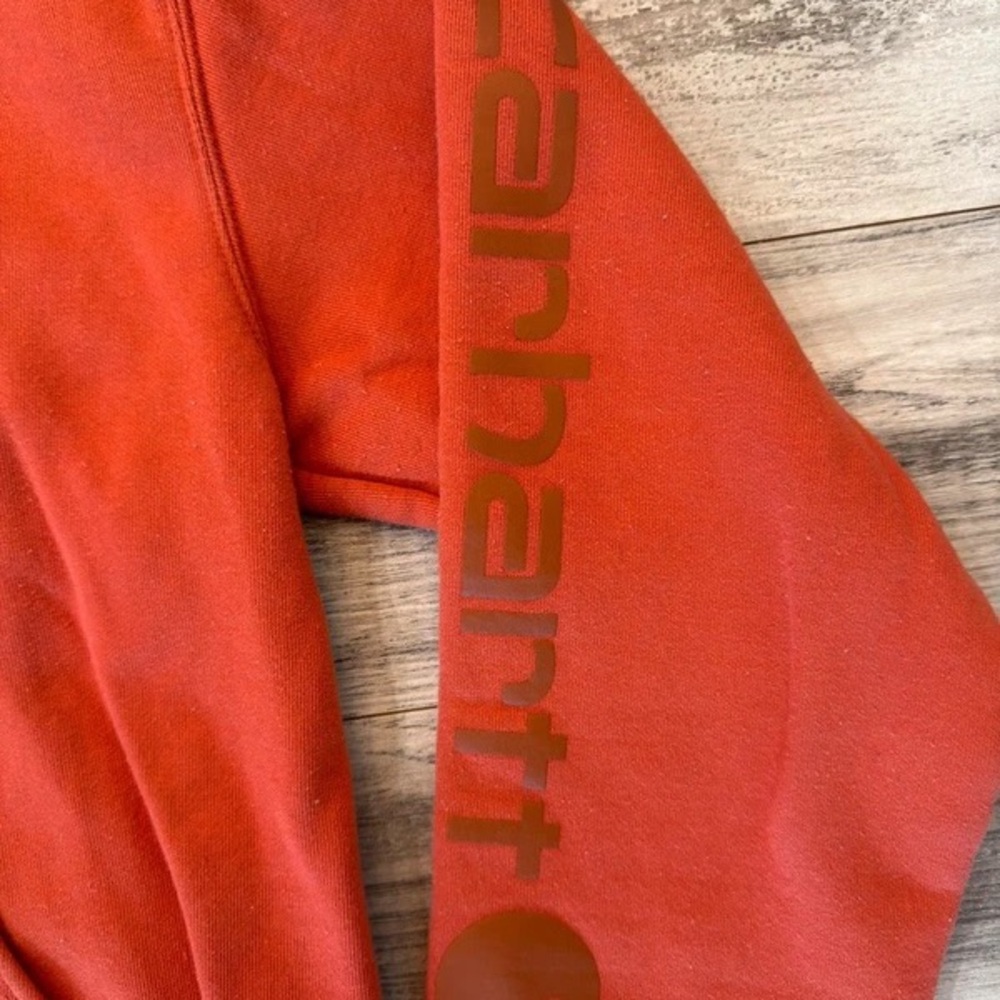 Carhartt Orange Pullover Hoodie with Sleeve Logo - Picture 3 of 5